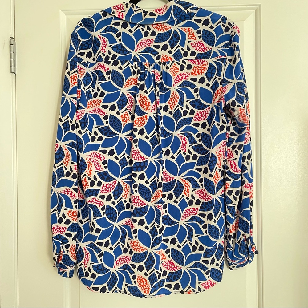 Diane Von Furstenberg Silk Vibrant Blue and‎ Red Button Down Shirt Long Sleeve - Picture 4 of 5